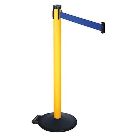 Retracta-Belt Barrier Post with Belt, Black, 10 ft Length, 40 in Post Height, No Legend, Powder Coated 305PYW-BL