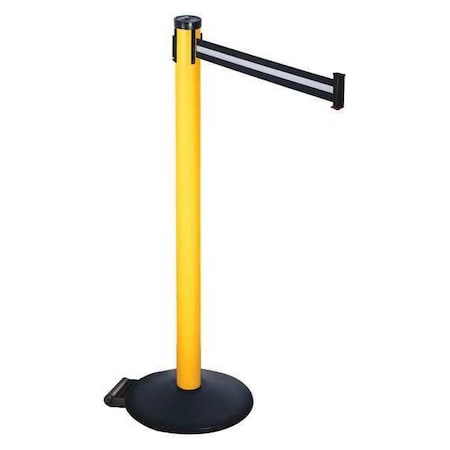 Retracta-Belt Barrier Post with Belt, Black, 10 ft Length, 40 in Post Height, No Legend, Powder Coated 305PYW-BW