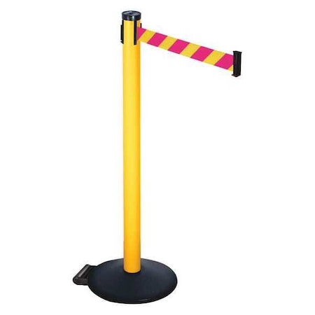 Retracta-Belt Barrier Post with Belt, Black, 10 ft Length, 40 in Post Height, No Legend, Powder Coated 305PYW-MYD