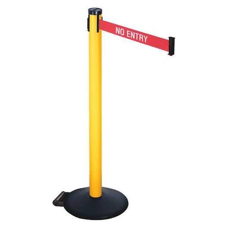 Retracta-Belt Barrier Post with Belt, Black, 10 ft Length, 40 in Post Height, No Entry, Powder Coated 305PYW-NE