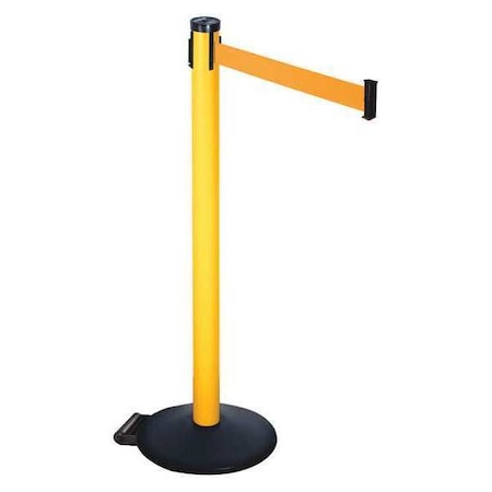 Retracta-Belt Barrier Post with Belt, Black, 10 ft Length, 40 in Post Height, No Legend, Powder Coated 305PYW-OR