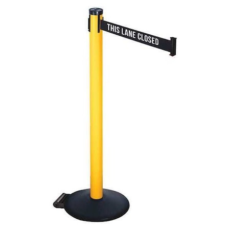 Retracta-Belt Barrier Post with Belt, Black, 10 ft Length, 40 in Post Height, This Lane Closed, Powder Coated 305PYW-TLC