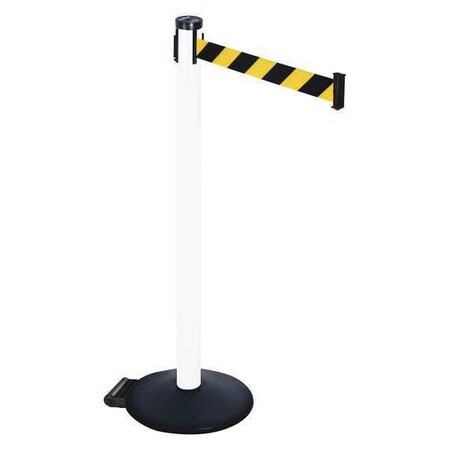 Retracta-Belt Barrier Post with Belt, Black, 10 ft Length, 40 in Post Height, No Legend, Powder Coated 305PWH-BYD