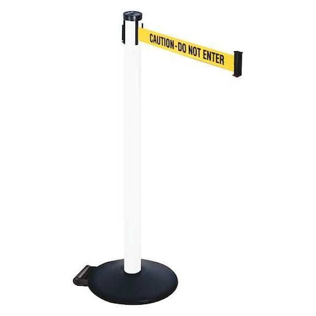Retracta-Belt Barrier Post with Belt, Black, 10 ft Length, 40 in Post Height, Caution Do Not Enter, Powder Coated 305PWH-CAU