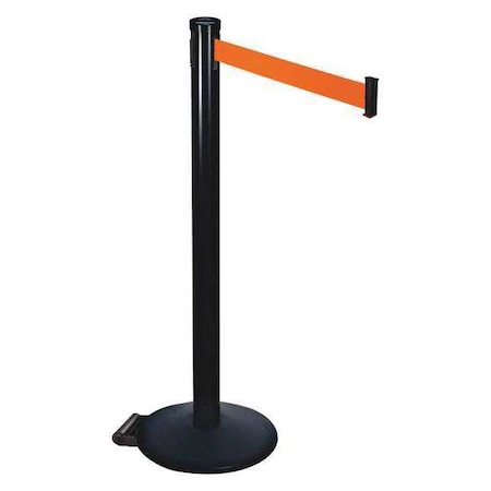 Retracta-Belt Barrier Post with Belt, Black, 10 ft Length, 40 in Post Height, No Legend, Powder Coated 305BA-FO