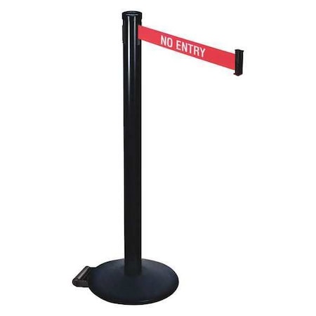 Retracta-Belt Barrier Post with Belt, Black, 10 ft Length, 40 in Post Height, No Entry, Powder Coated 305BA-NE