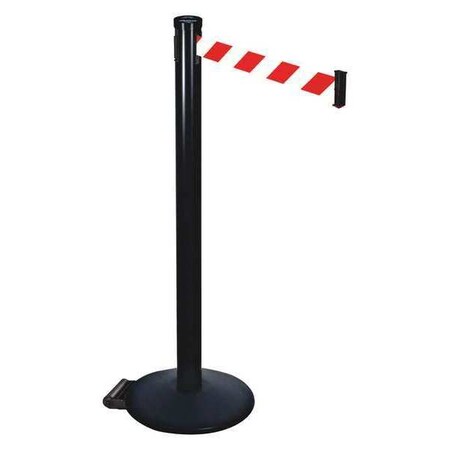 Retracta-Belt Barrier Post with Belt, Black, 10 ft Length, 40 in Post Height, No Legend, Powder Coated 305BA-RWD