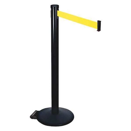 Retracta-Belt Barrier Post with Belt, Black, 10 ft Length, 40 in Post Height, No Legend, Powder Coated 305BA-YW