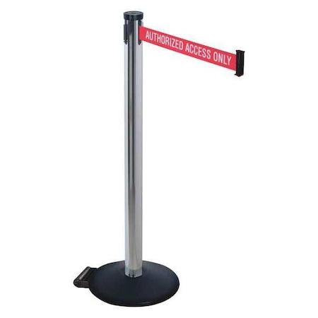 Retracta-Belt Barrier Post with Belt, Black, 10 ft Length, 40 in Post Height, Authorized Access Only 305PA-AAO