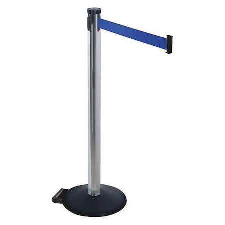 Retracta-Belt Barrier Post with Belt, Black, 10 ft Length, 40 in Post Height, No Legend, Powder Coated 305PA-BL