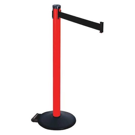 Retracta-Belt Barrier Post with Belt, Black, 10 ft Length, 40 in Post Height, No Legend, Powder Coated 305PRD-BK
