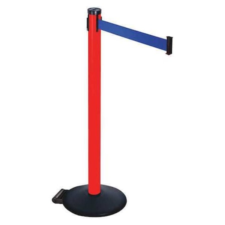 Retracta-Belt Barrier Post with Belt, Black, 10 ft Length, 40 in Post Height, No Legend, Powder Coated 305PRD-BL