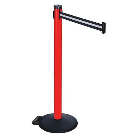 Retracta-Belt Barrier Post with Belt, Black, 10 ft Length, 40 in Post Height, No Legend, Powder Coated 305PRD-BW