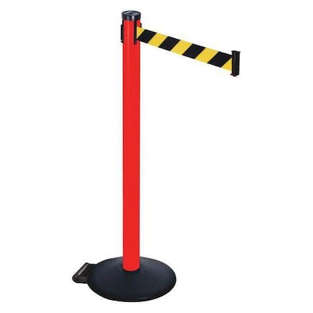 Retracta-Belt Barrier Post with Belt, Black, 10 ft Length, 40 in Post Height, No Legend, Powder Coated 305PRD-BYD