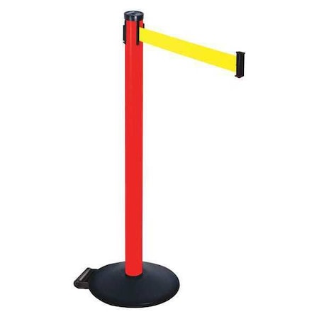 Retracta-Belt Barrier Post with Belt, Black, 10 ft Length, 40 in Post Height, No Legend, Powder Coated 305PRD-FY