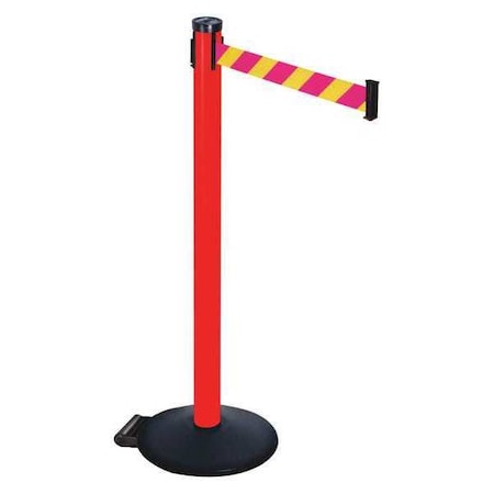 Retracta-Belt Barrier Post with Belt, Black, 10 ft Length, 40 in Post Height, No Legend, Powder Coated 305PRD-MYD