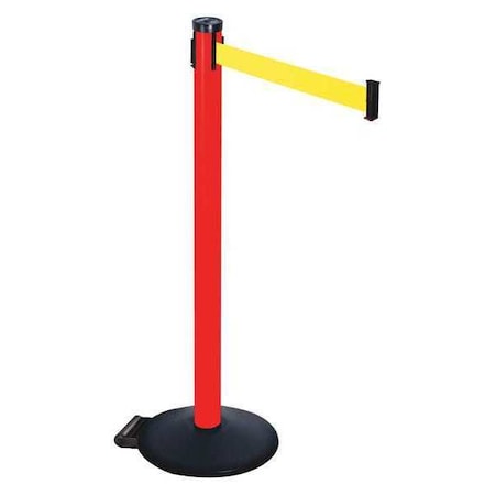 Retracta-Belt Barrier Post with Belt, Black, 10 ft Length, 40 in Post Height, No Legend, Powder Coated 305PRD-YW