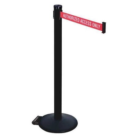 Retracta-Belt Barrier Post with Belt, Black, 10 ft Length, 40 in Post Height, Authorized Access Only 305PSB-AAO