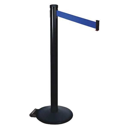 Retracta-Belt Barrier Post with Belt, Black, 10 ft Length, 40 in Post Height, No Legend, Powder Coated 305PSB-BL