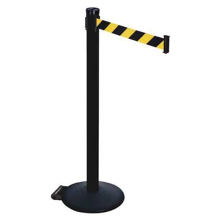 Retracta-Belt Barrier Post with Belt, Black, 10 ft Length, 40 in Post Height, No Legend, Powder Coated 305PSB-BYD
