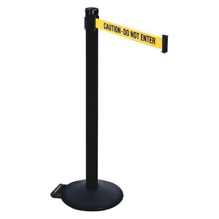 Retracta-Belt Barrier Post with Belt, Black, 10 ft Length, 40 in Post Height, Caution Do Not Enter, Powder Coated 305PSB-CAU
