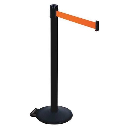 Retracta-Belt Barrier Post with Belt, Black, 10 ft Length, 40 in Post Height, No Legend, Powder Coated 305PSB-FO