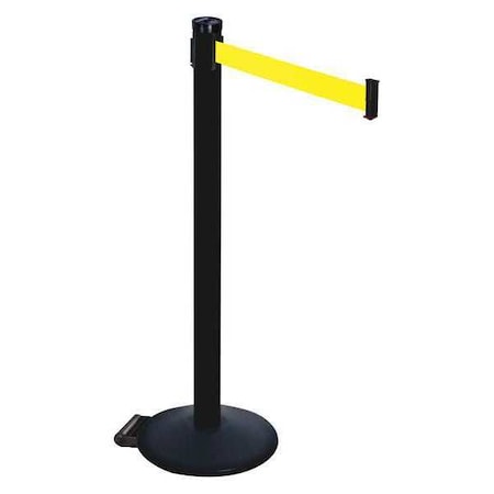 Retracta-Belt Barrier Post with Belt, Black, 10 ft Length, 40 in Post Height, No Legend, Powder Coated 305PSB-FY