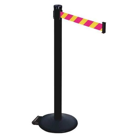 Retracta-Belt Barrier Post with Belt, Black, 10 ft Length, 40 in Post Height, No Legend, Powder Coated 305PSB-MYD
