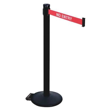 Retracta-Belt Barrier Post with Belt, Black, 10 ft Length, 40 in Post Height, No Entry, Powder Coated 305PSB-NE