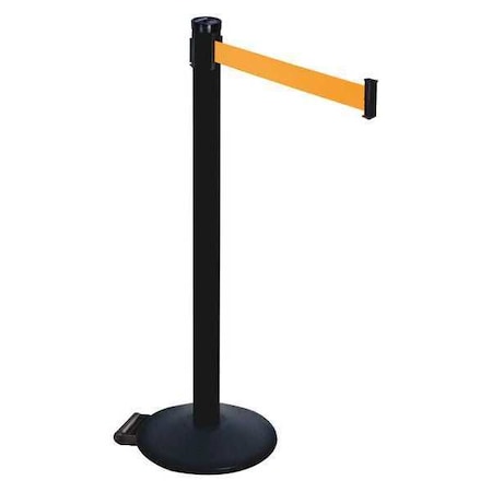 Retracta-Belt Barrier Post with Belt, Black, 10 ft Length, 40 in Post Height, No Legend, Powder Coated 305PSB-OR