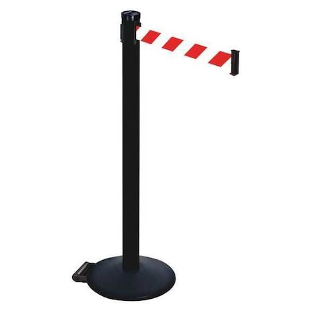 Retracta-Belt Barrier Post with Belt, Black, 10 ft Length, 40 in Post Height, No Legend, Powder Coated 305PSB-RWD
