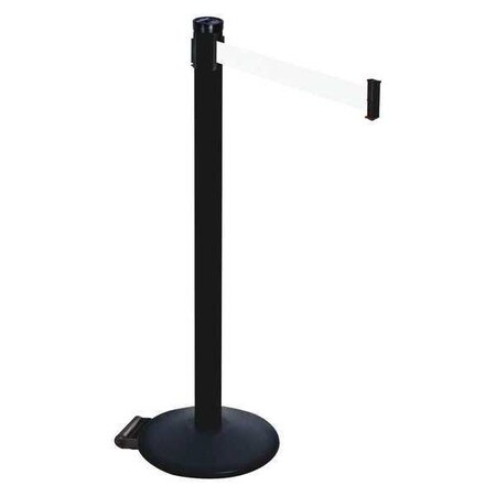 Retracta-Belt Barrier Post with Belt, Black, 10 ft Length, 40 in Post Height, No Legend, Powder Coated 305PSB-WH