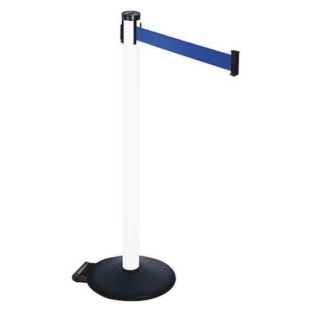 Retracta-Belt Barrier Post with Belt, Black, 10 ft Length, 40 in Post Height, No Legend, Powder Coated 305PWH-BL