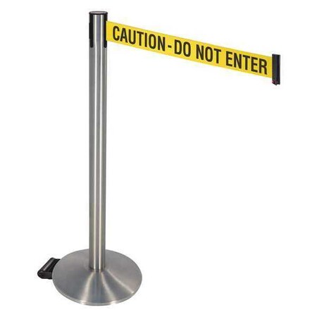 Retracta-Belt Barrier Post with Belt, Gray, 10 ft Length, 40 in Post Height, Caution Do Not Enter, Satin Chrome 334SASS-CAU