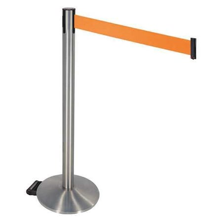 Retracta-Belt Barrier Post with Belt, Gray, 10 ft Length, 40 in Post Height, No Legend, Satin Chrome 334SASS-OR