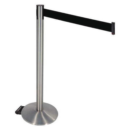 Retracta-Belt Barrier Post with Belt, Silver, 10 ft Length, 40 in Post Height, No Legend, Stainless steel 334SS-BK