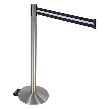 Retracta-Belt Barrier Post with Belt, Silver, 10 ft Length, 40 in Post Height, No Legend, Stainless steel 334SS-BW