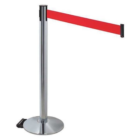 Retracta-Belt Barrier Post with Belt, Gray, 10 ft Length, 40 in Post Height, No Legend, Polished chrome 334PAPC-RD