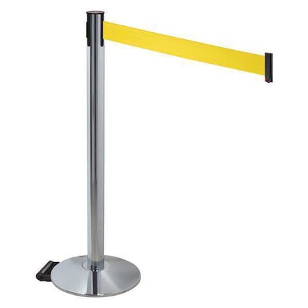 Retracta-Belt Barrier Post with Belt, Gray, 10 ft Length, 40 in Post Height, No Legend, Polished chrome 334PAPC-YW