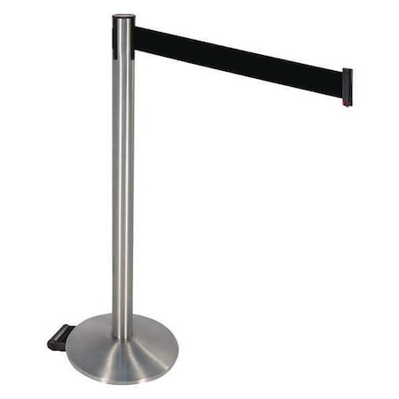 Retracta-Belt Barrier Post with Belt, Gray, 10 ft Length, 40 in Post Height, No Legend, Satin Chrome 334SASS-BK