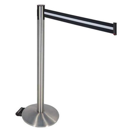 Retracta-Belt Barrier Post with Belt, Gray, 10 ft Length, 40 in Post Height, No Legend, Satin Chrome 334SASS-BW
