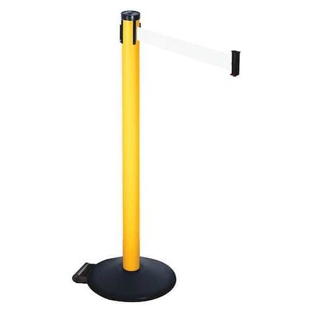 Retracta-Belt Barrier Post with Belt, Black, 10 ft Length, 40 in Post Height, No Legend, Powder Coated 305PYW-WH
