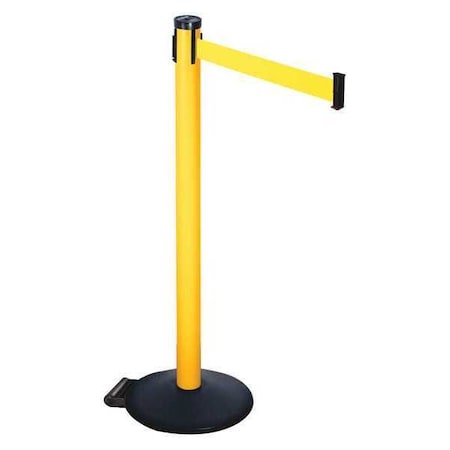 Retracta-Belt Barrier Post with Belt, Black, 10 ft Length, 40 in Post Height, No Legend, Powder Coated 305PYW-YW