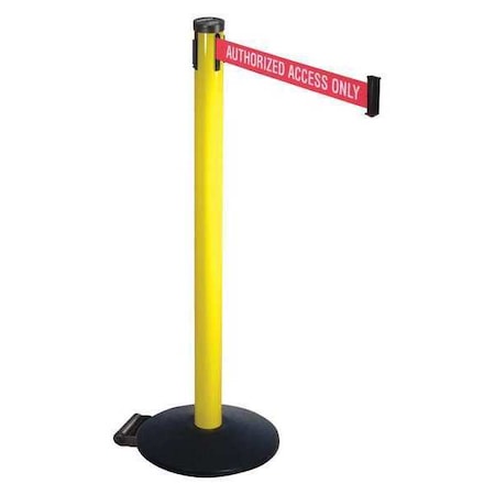 Retracta-Belt Barrier Post with Belt, Black, 10 ft Length, 40 in Post Height, Authorized Access Only 305YA-AAO