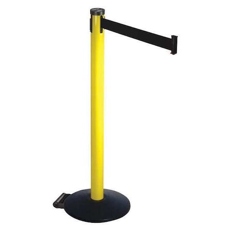 Retracta-Belt Barrier Post with Belt, Black, 10 ft Length, 40 in Post Height, No Legend, Powder Coated 305YA-BK