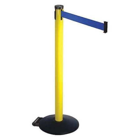 Retracta-Belt Barrier Post with Belt, Black, 10 ft Length, 40 in Post Height, No Legend, Powder Coated 305YA-BL