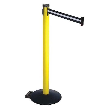 Retracta-Belt Barrier Post with Belt, Black, 10 ft Length, 40 in Post Height, No Legend, Powder Coated 305YA-BW