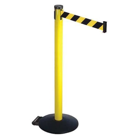Retracta-Belt Barrier Post with Belt, Black, 10 ft Length, 40 in Post Height, No Legend, Powder Coated 305YA-BYD