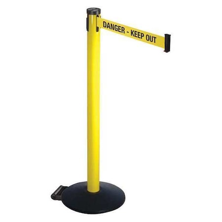 Retracta-Belt Barrier Post with Belt, Black, 10 ft Length, 40 in Post Height, Danger Keep Out, Powder Coated 305YA-DKO