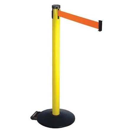 Retracta-Belt Barrier Post with Belt, Black, 10 ft Length, 40 in Post Height, No Legend, Powder Coated 305YA-FO